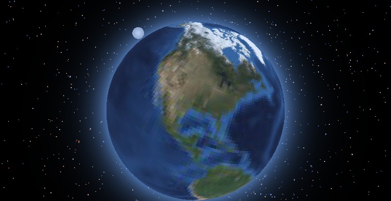 Earth from orbit — A free-camera view from roughly 7,600 km up, looking almost straight down over the Gulf of Mexico.